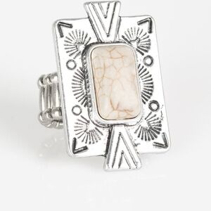 So Smithsonian Paparazzi Silver-Tone Geometric Ring with Cream Marbled Stone